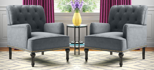LSFH Unique Design True Innovations Jakuz Accent Chair, Armchair with Solid Sagwan Wooden Frame Single Sofa Chair for Small Apartments, Living Room or Bedroom (Set of 2 Chairs, Grey)