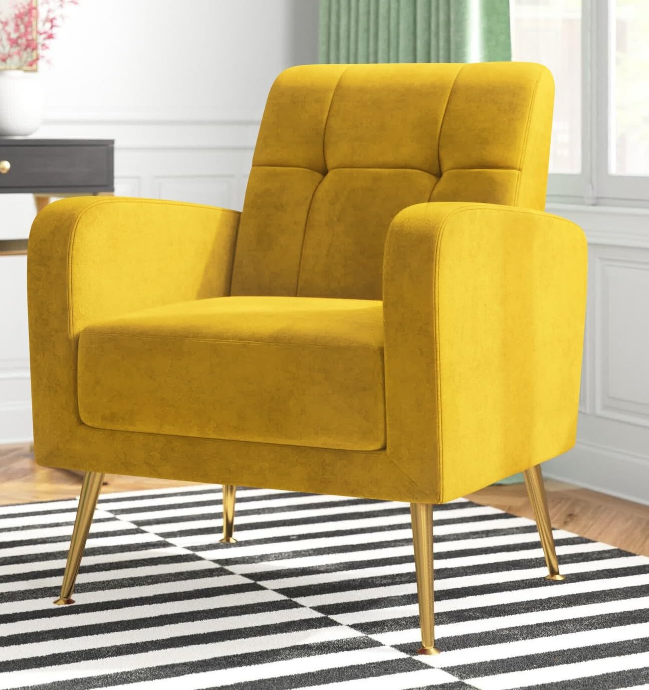 LSFH Unique Design True Innovations Florianaz Accent Chair, Armchair with Solid Sagwan Wooden Frame Single Sofa Chair for Small Apartments, Living Room or Bedroom (Set of 2 Chairs, Yellow)