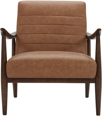 LSFH Unique Design Modern Channel Tufted Accent Chair Armchair with Solid Sagwan Wooden Frame Single Sofa Chair for Small Apartments, Living Room or Bedroom (Set of 2 Chairs, Brown)