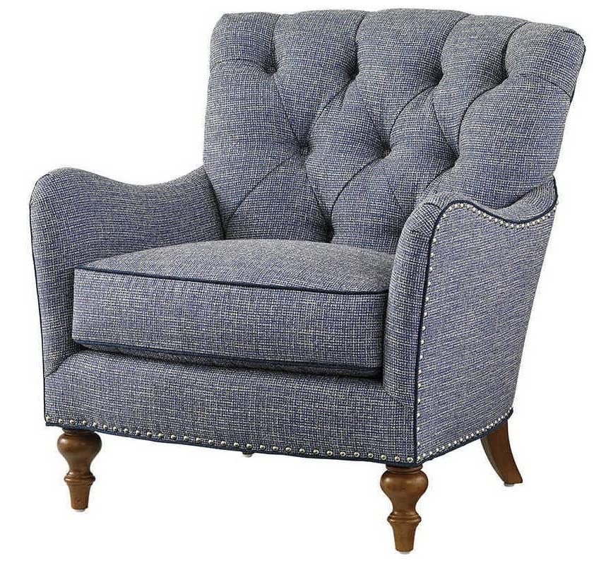 LSFH Unique Design True Innovations Oyster Button Tufted Accent Chair Armchair with Solid sagwan Wooden Legs Single Sofa Chair for Small Apartments, Living Room or Bedroom (1 Chair, Blue)