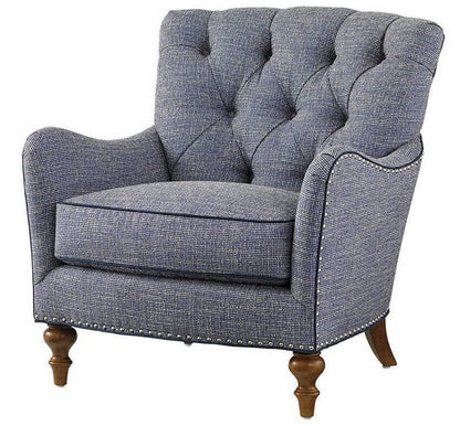LSFH Unique Design True Innovations Oyster Button Tufted Accent Chair Armchair with Solid sagwan Wooden Legs Single Sofa Chair for Small Apartments, Living Room or Bedroom (1 Chair, Blue)