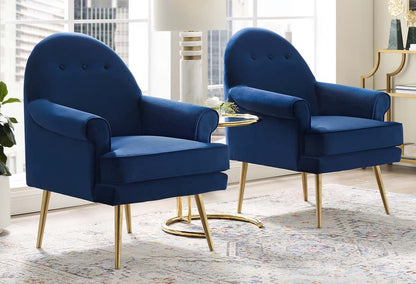 LSFH Unique Design True Innovations Revive Accent Chair Armchair with Gold Stainless Steel Legs Single Sofa Chair for Small Apartments, Living Room or Bedroom (Set of 2 Chairs, Navy)