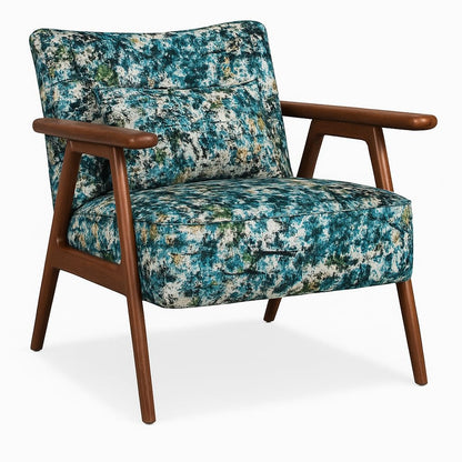 LSFH Unique Design True Innovations Grcia Hendricks Accent Chair Armchair with Solid Sagwan Wooden Frame Single Sofa Chair for Small Apartments, Living Room or Bedroom (1 Chair, Blue Printed)