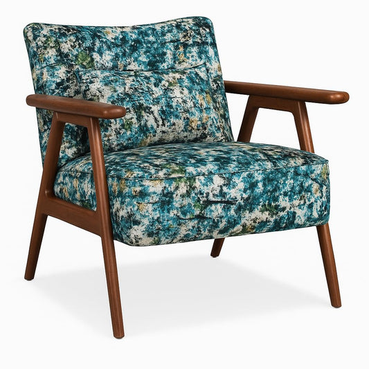 LSFH Unique Design True Innovations Grcia Hendricks Accent Chair Armchair with Solid Sagwan Wooden Frame Single Sofa Chair for Small Apartments, Living Room or Bedroom (1 Chair, Blue Printed)