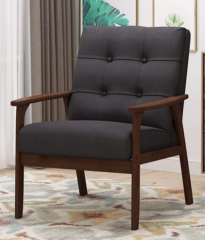LSFH Unique Design True Innovations Waffle Stitch Tufted Accent Chair Armchair with Solid sagwan Wooden Frame Single Sofa Chair for Small Apartments, Living Room or Bedroom (1 Chair, Grey)