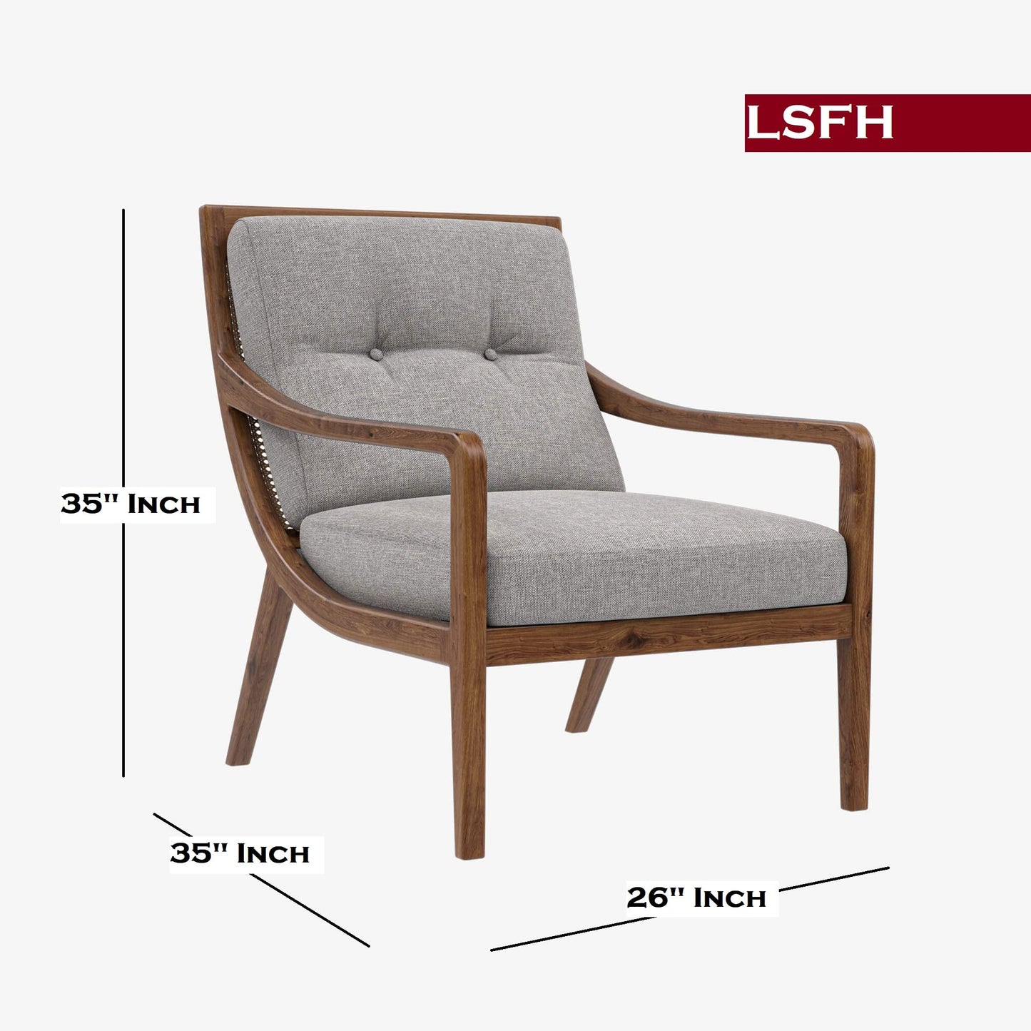 LSFH Unique Design True Innovations Haz Rattan Woven Chair Accent Chair Armchair with Solid Sagwan Wooden Frame Single Sofa Chair for Small Apartments, Living Room or Bedroom (Set of 2 Chairs, Grey)