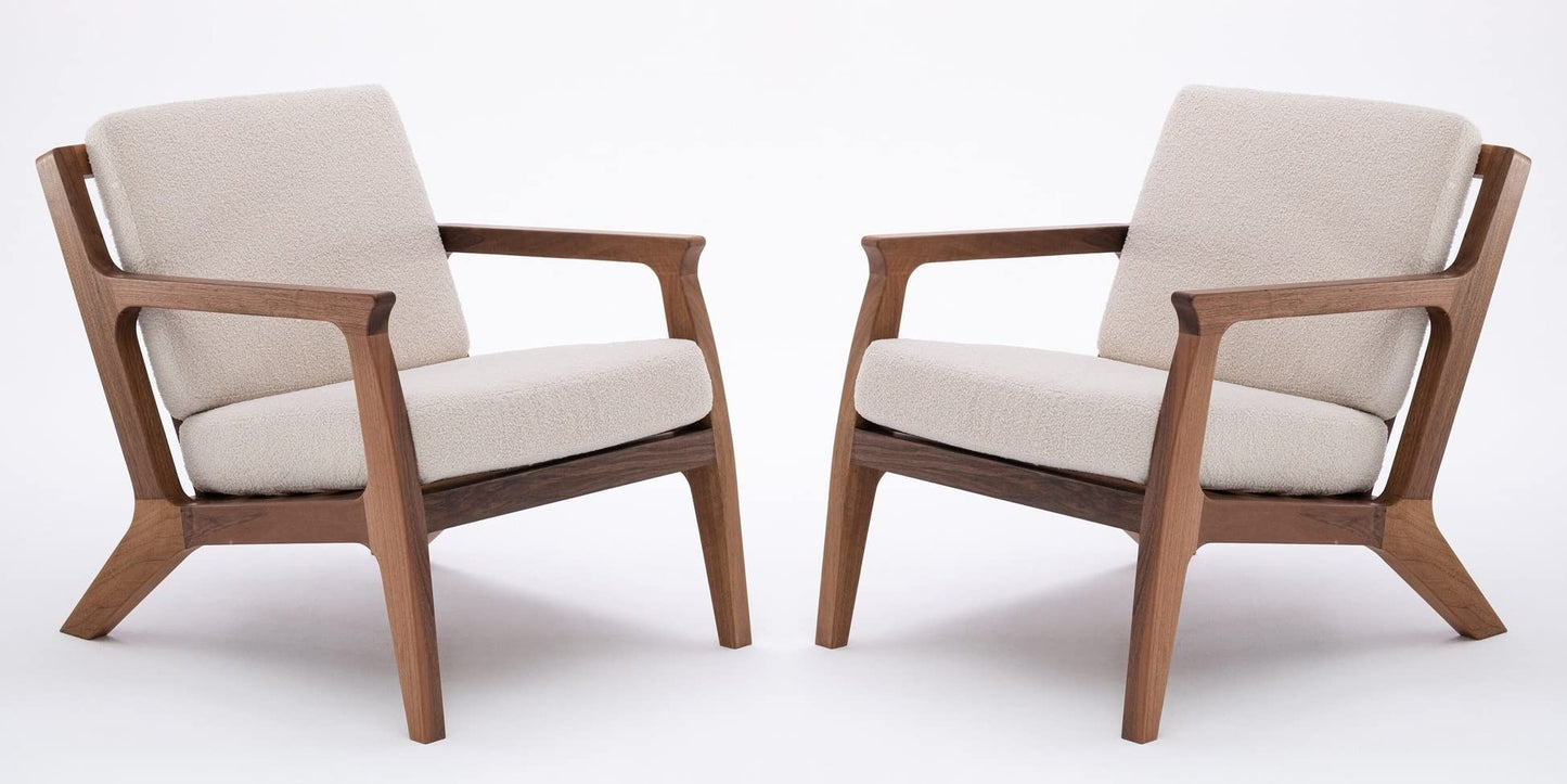 LSFH Unique Design Retre Chair, Handmade Lounge Chair Accent Chair Armchair with Solid Sagwan Wooden Frame Single Sofa Chair for Small Apartments, Living Room or Bedroom (Set of 2 Chairs, Beige)