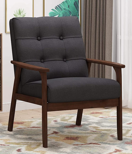 LSFH Unique Design True Innovations Waffle Stitch Tufted Accent Chair Armchair with Solid sagwan Wooden Frame Single Sofa Chair for Small Apartments, Living Room or Bedroom (1 Chair, Grey)