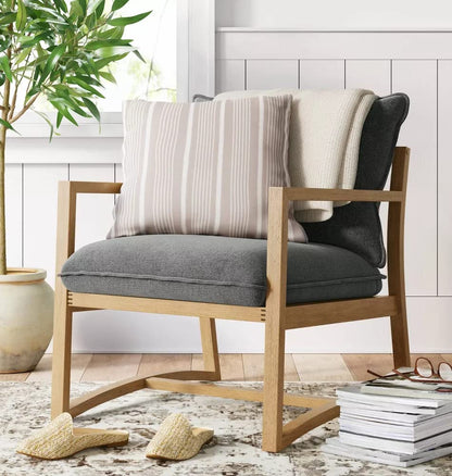 LSFH Unique Design Higginz Lounge Chair, Accent Chair Armchair with Solid Sagwan Wooden Frame Single Sofa Chair for Small Apartments, Living Room or Bedroom (Set of 2 Chairs, Dark Grey)