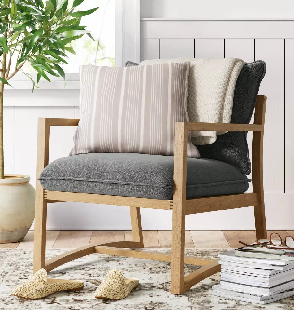 LSFH Unique Design Higginz Lounge Chair, Accent Chair Armchair with Solid Sagwan Wooden Frame Single Sofa Chair for Small Apartments, Living Room or Bedroom (1 Chair, Dark Grey)