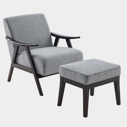 LSFH Unique Design Golrge Accent Chair, Ottoman Armchair with Solid Sagwan Wooden Frame Single Sofa Chair for Small Apartments, Living Room or Bedroom (1 Chair with Ottoman, Grey)