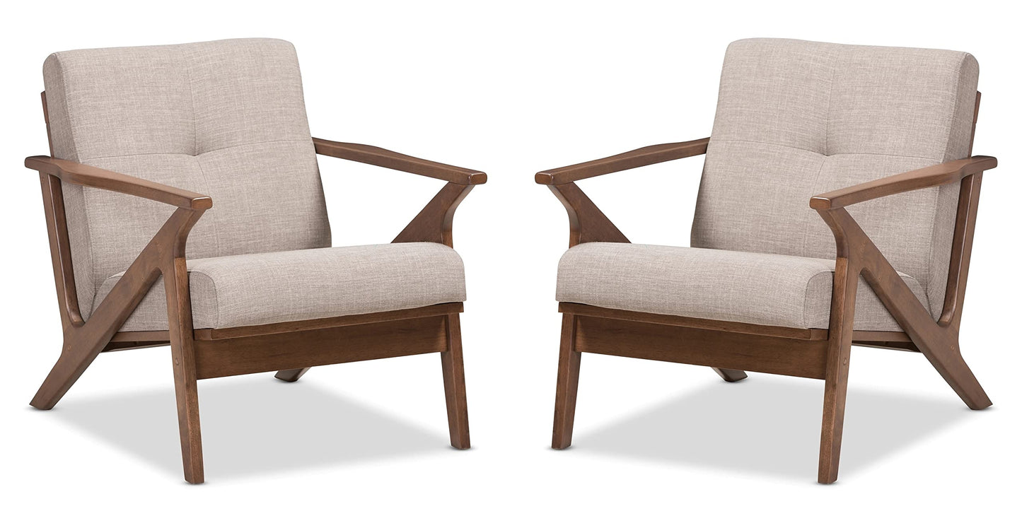 LSFH Unique Design True Innovations Bianca Fabric Accent Chair Armchair with Solid Sagwan Wooden Frame Single Sofa Chair for Small Apartments, Living Room or Bedroom (Set of 2 Chairs, Grey)