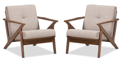 LSFH Unique Design True Innovations Bianca Fabric Accent Chair Armchair with Solid Sagwan Wooden Frame Single Sofa Chair for Small Apartments, Living Room or Bedroom (Set of 2 Chairs, Grey)
