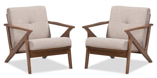 LSFH Unique Design True Innovations Bianca Fabric Accent Chair Armchair with Solid Sagwan Wooden Frame Single Sofa Chair for Small Apartments, Living Room or Bedroom (Set of 2 Chairs, Grey)
