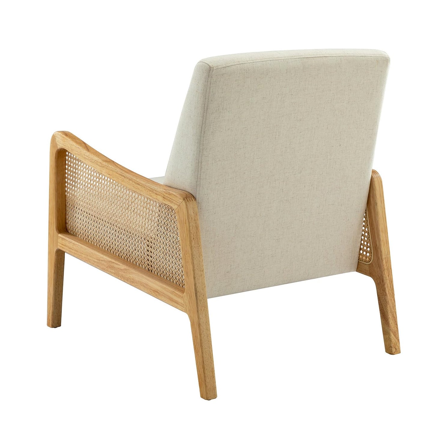LSFH Unique Design Fabric Upholstered Rattan Cane Accent Chair, Armchair with Solid Sagwan Wooden Frame Single Sofa Chair for Small Apartments, Living Room or Bedroom (Set of 2 Chairs, Off White)