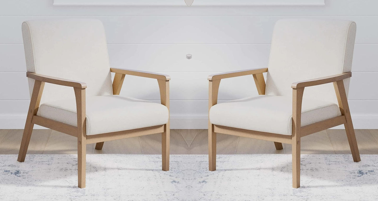 LSFH Unique Design True Innovations Brookside Fabric Accent Chair Armchair with Solid Sagwan Wooden Frame Single Sofa Chair for Small Apartments, Living Room or Bedroom (Set of 2 Chairs, Cream)