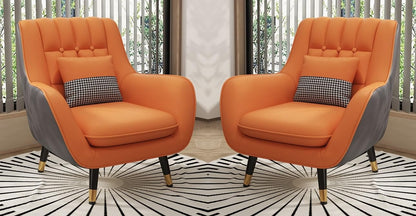 LSFH Unique Design True Innovations Nordic Light Accent Chair, Armchair with Solid Sagwan Wooden Frame for Small Apartments, Living Room or Bedroom (Set of 2 Chairs, Contrast Orange)