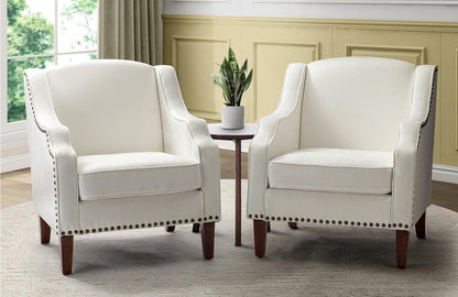 LSFH Unique Design True Innovations Aleithz Accent Chair, Armchair with Solid Sagwan Wooden Frame Single Sofa Chair for Small Apartments, Living Room or Bedroom (Set of 2 Chairs, Off-White)