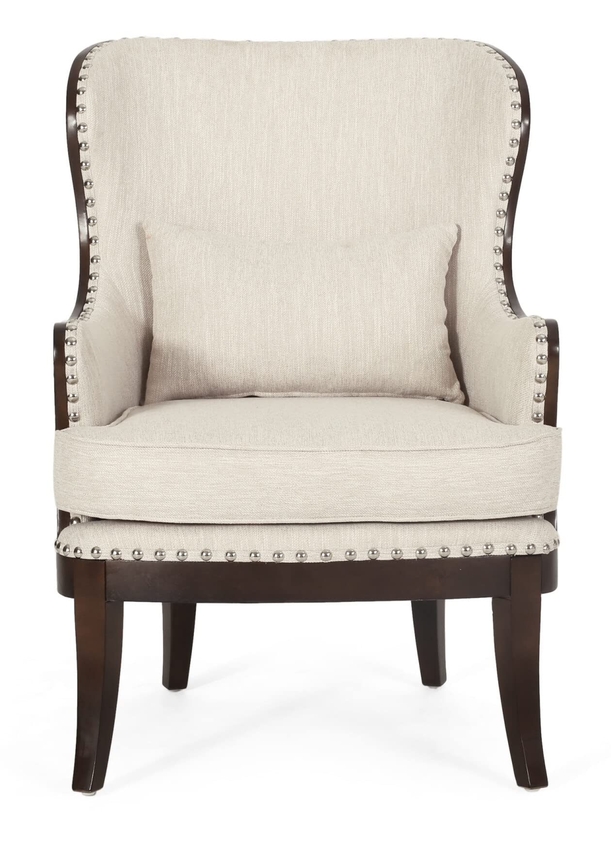 LSFH Unique Design True Innovations Mantua Accent Chair Armchair with Solid sagwan Wooden Legs Single Sofa Chair for Small Apartments, Living Room or Bedroom (1 Chair, Beige)