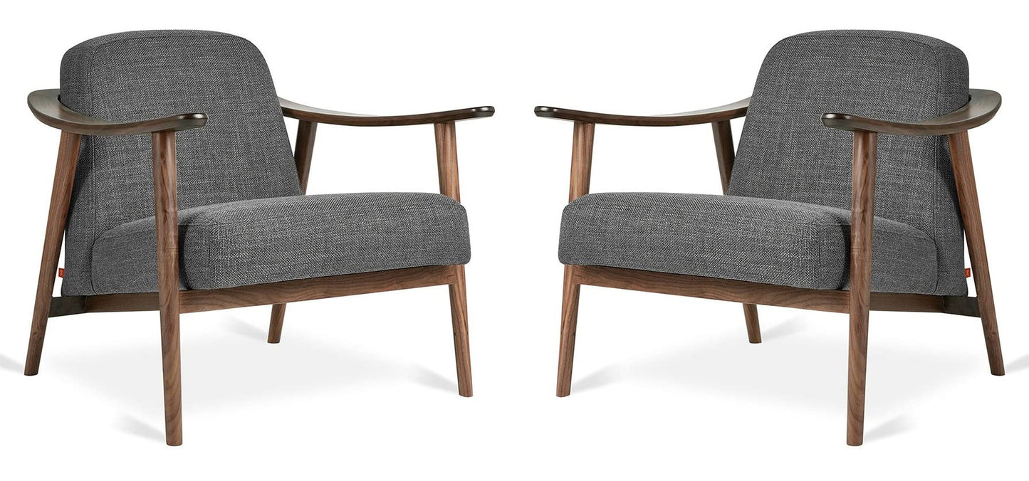 LSFH Unique Design Balticz Accent Chair Armchair with Solid Sagwan Wooden Frame Single Sofa Chair for Small Apartments, Living Room or Bedroom (Walnut Finish, Grey Set of 2 Chairs)