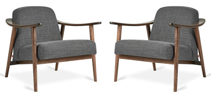 LSFH Unique Design Balticz Accent Chair Armchair with Solid Sagwan Wooden Frame Single Sofa Chair for Small Apartments, Living Room or Bedroom (Walnut Finish, Grey Set of 2 Chairs)