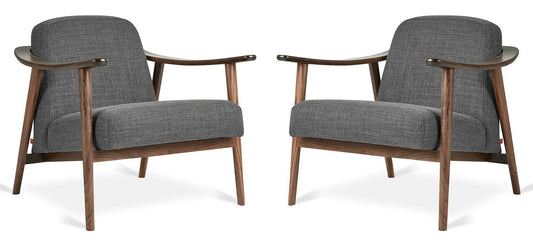 LSFH Unique Design Balticz Accent Chair Armchair with Solid Sagwan Wooden Frame Single Sofa Chair for Small Apartments, Living Room or Bedroom (Walnut Finish, Grey Set of 2 Chairs)