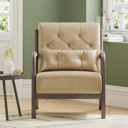 LSFH Unique Design True Innovations Alcie Accent Chair, Ottoman Armchair with Solid Sagwan Wooden Frame Single Sofa Chair for Small Apartments, Living Room or Bedroom (1 Chair, Beige)
