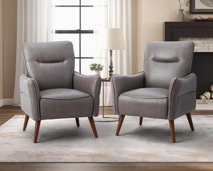 LSFH Unique Design True Innovations Amyle Accent Chair, Ottoman Armchair with Solid Sagwan Wooden Frame Single Sofa Chair for Small Apartments, Living Room or Bedroom (Set of 2 Chairs, Grey)