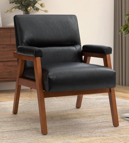LSFH Unique Design True Innovations Mackenne Accent Chair, Ottoman Armchair with Solid Sagwan Wooden Frame Single Sofa Chair for Small Apartments, Living Room or Bedroom (1 Chair, Black)