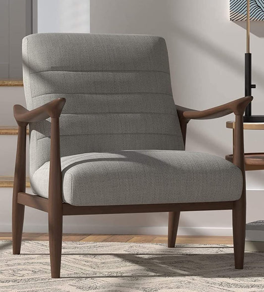 LSFH Unique Design Modern Channel Tufted Accent Chair Armchair with Solid Sagwan Wooden Frame Single Sofa Chair for Small Apartments, Living Room or Bedroom (1 Chair, Light Grey)