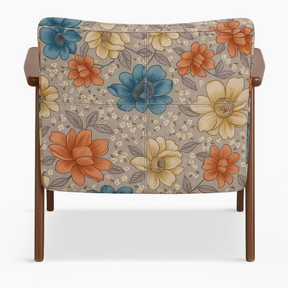 LSFH Unique Design Grcia Hendricks Accent Chair Armchair with Solid Sagwan Wooden Frame Single Sofa Chair for Small Apartments, Living Room or Bedroom (Set of 2 Chairs, Beige Flower Printed)