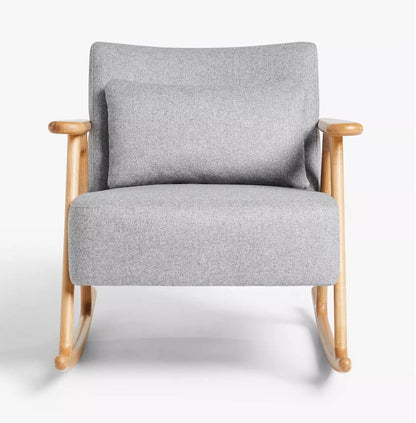 LSFH Luxury Design Traditional Hndricks Rocking Armchair Accent Chair with Solid Sagwan Wooden Legs Sofa Set for Small Apartments, Living Room or Bedroom (1 Chair, Grey)