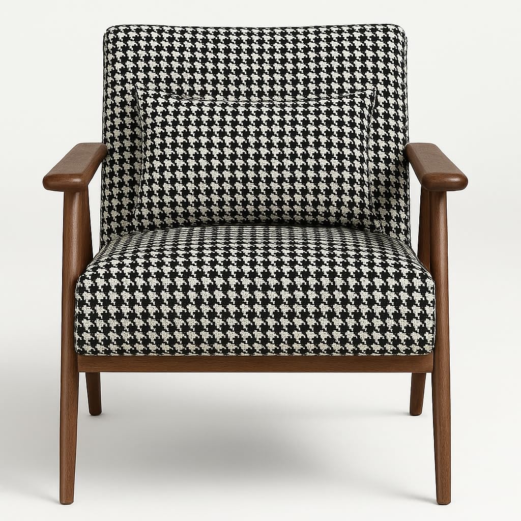 LSFH Hendricks Soft Suede Printed Accent Armchair – Stylish Single Sofa with Solid Sagwan Wood Frame for Living Room, Bedroom & Small Spaces (1 Chair, Printed)