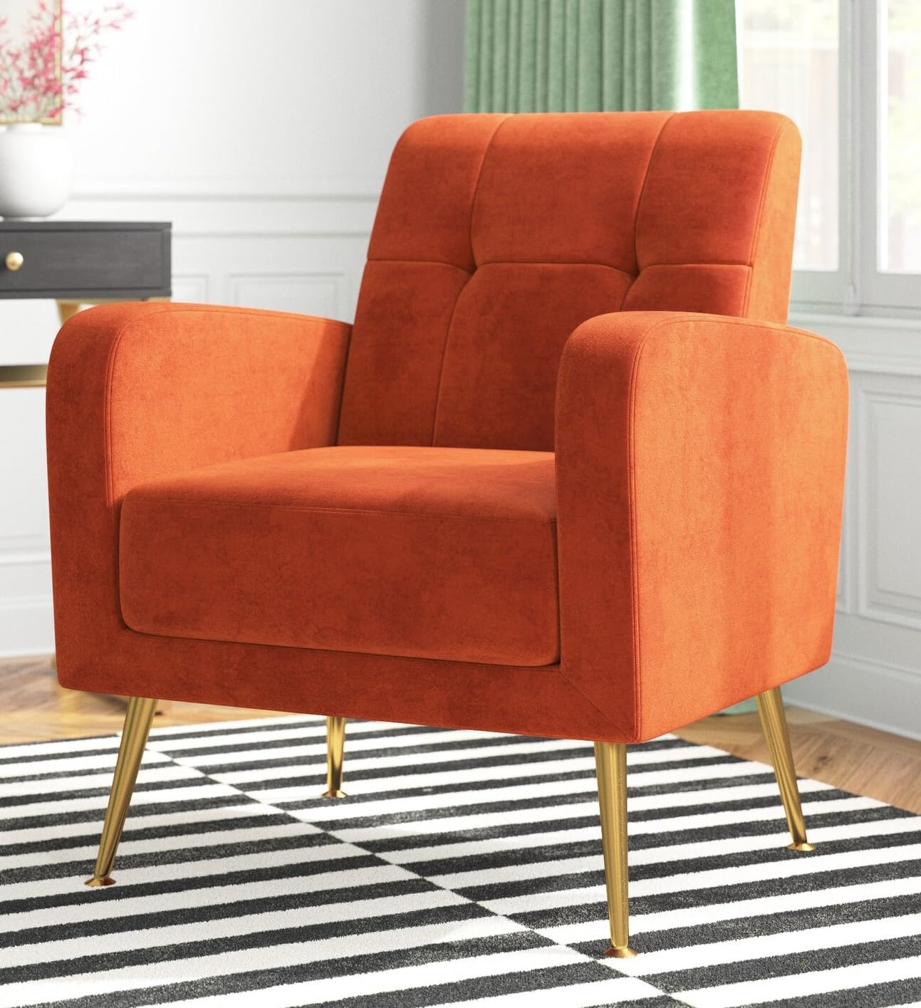 LSFH Unique Design True Innovations Florianaz Accent Chair, Armchair with Solid Sagwan Wooden Frame Single Sofa Chair for Small Apartments, Living Room or Bedroom (1 Chair, Orange)