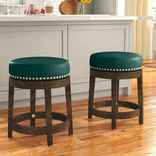 LSFH Unique Design True Innovations Arlettez Swivel Bar Stool with 100% Sagwan Wood Frame 360 Degree Ball & Cast Swivel Pub Height Bar Stool for Shop, Salon, Office and Home (Set Of 2 Barstool, Green)