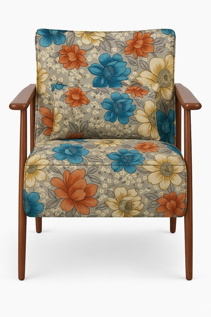 LSFH Unique Design Grcia Hendricks Accent Chair Armchair with Solid Sagwan Wooden Frame Single Sofa Chair for Small Apartments, Living Room or Bedroom (Set of 2 Chairs, Beige Flower Printed)