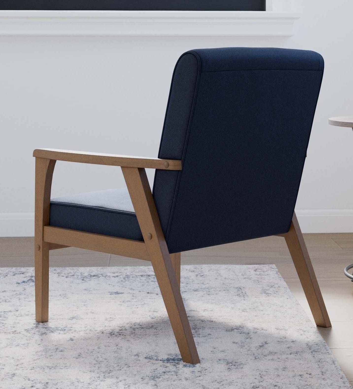 LSFH Unique Design True Innovations Brookside Fabric Accent Chair Armchair with Solid Sagwan Wooden Frame Single Sofa Chair for Small Apartments, Living Room or Bedroom (Set of 2 Chairs, Navy)