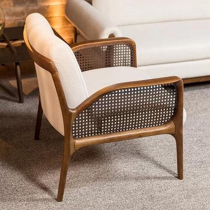 LSFH Arraia Rattan Cane Arm Chair with Natural Finish Teak Wood (Sagwan) Frame - Elegant & Durable Seating for Home & Patio Décor (Set of 2 Chairs, Cream)
