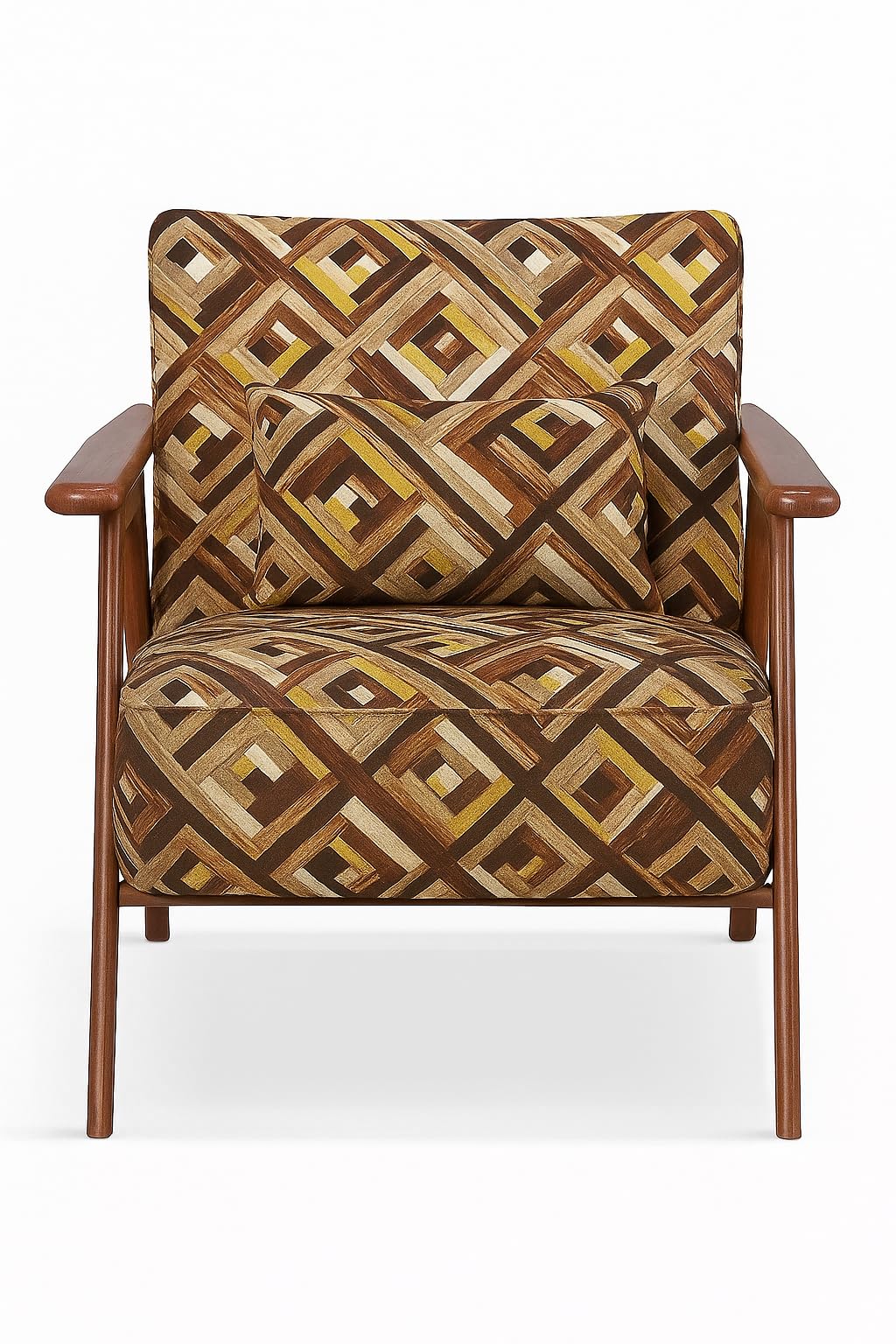 LSFH Unique Design True Innovations Grcia Hendricks Accent Chair Armchair with Solid Sagwan Wooden Frame Single Sofa Chair for Small Apartments, Living Room or Bedroom (2 Chairs, Squre Printed)