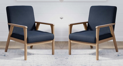 LSFH Unique Design True Innovations Brookside Fabric Accent Chair Armchair with Solid Sagwan Wooden Frame Single Sofa Chair for Small Apartments, Living Room or Bedroom (Set of 2 Chairs, Navy)