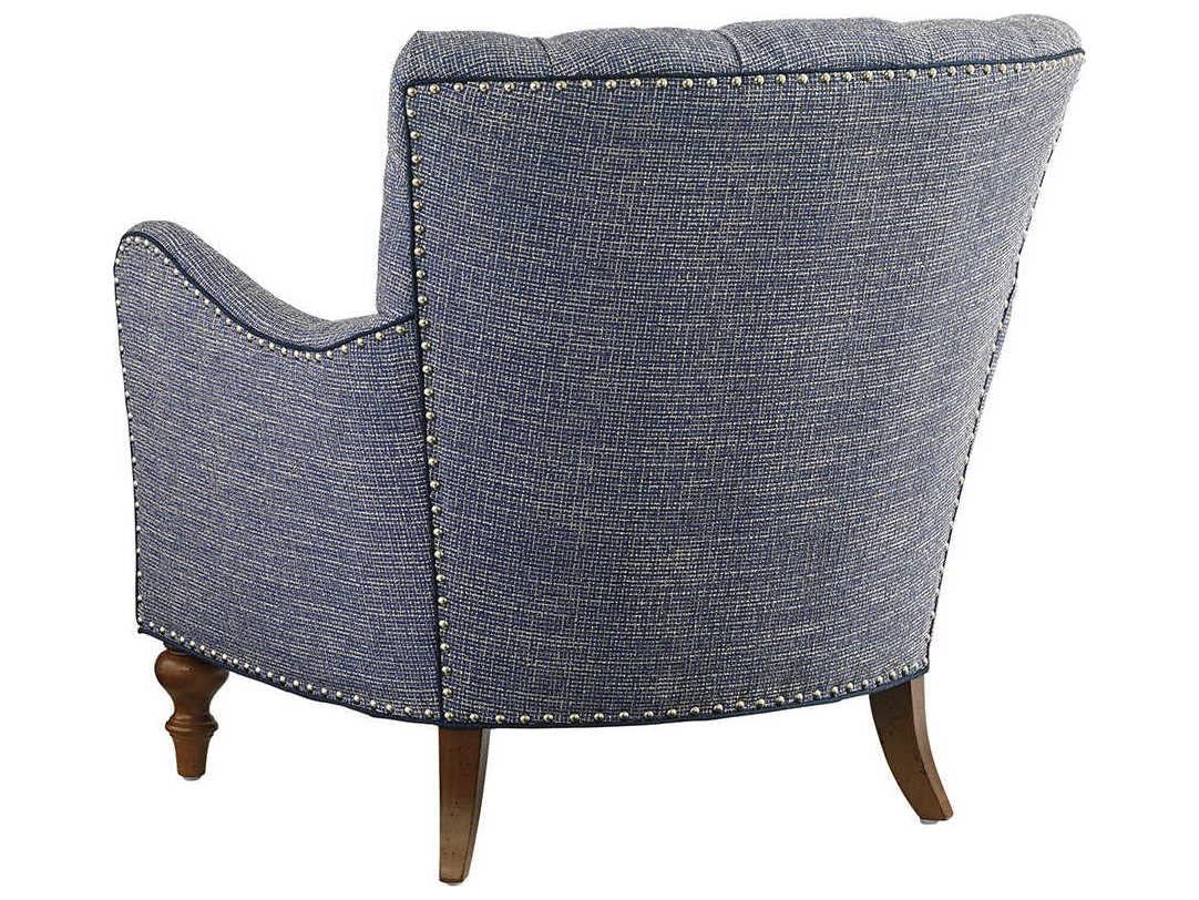 LSFH Unique Design True Innovations Oyster Button Tufted Accent Chair Armchair with Solid sagwan Wooden Legs Single Sofa Chair for Small Apartments, Living Room or Bedroom (1 Chair, Blue)