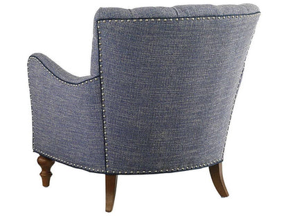 LSFH Unique Design True Innovations Oyster Button Tufted Accent Chair Armchair with Solid sagwan Wooden Legs Single Sofa Chair for Small Apartments, Living Room or Bedroom (1 Chair, Blue)