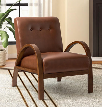 LSFH Unique Design True Innovations Vegaz Accent Chair, Ottoman Armchair with Solid Sagwan Wooden Frame Single Sofa Chair for Small Apartments, Living Room or Bedroom (1 Chair, Dark Brown)