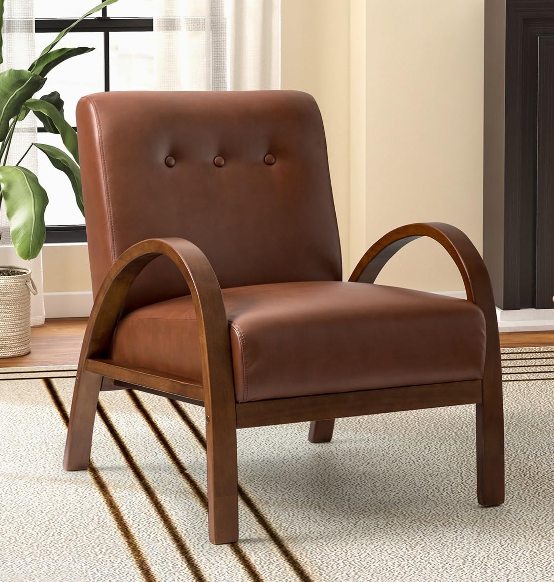 LSFH Unique Design True Innovations Vegaz Accent Chair, Ottoman Armchair with Solid Sagwan Wooden Frame Single Sofa Chair for Small Apartments, Living Room or Bedroom (Set of 2 Chairs, Dark Brown)