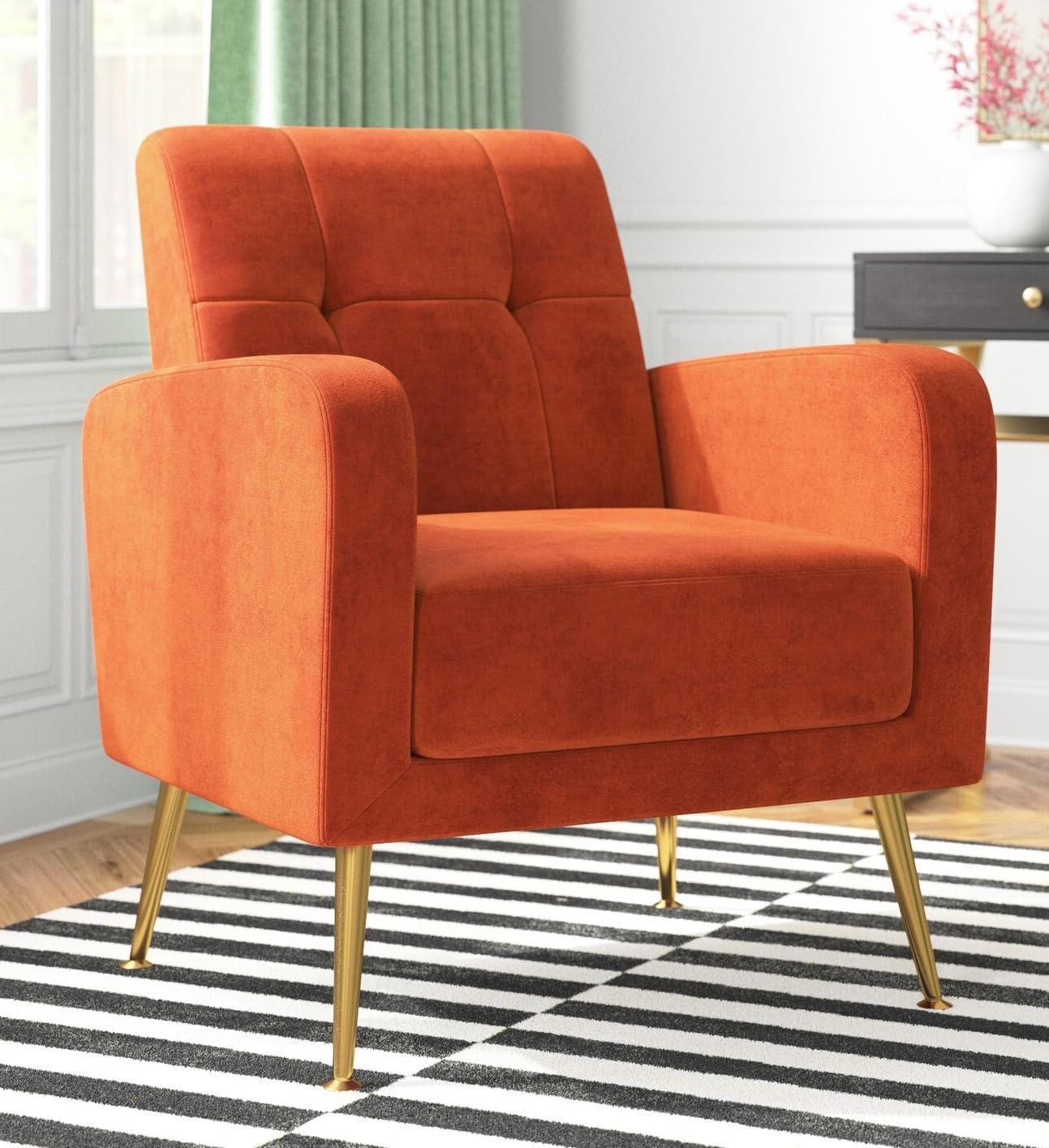 LSFH Unique Design True Innovations Florianaz Accent Chair, Armchair with Solid Sagwan Wooden Frame Single Sofa Chair for Small Apartments, Living Room or Bedroom (Set of 2 Chairs, Orange)