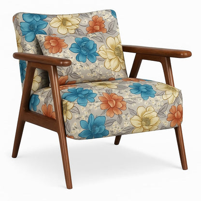 LSFH Unique Design Grcia Hendricks Accent Chair Armchair with Solid Sagwan Wooden Frame Single Sofa Chair for Small Apartments, Living Room or Bedroom (Set of 2 Chairs, Beige Flower Printed)