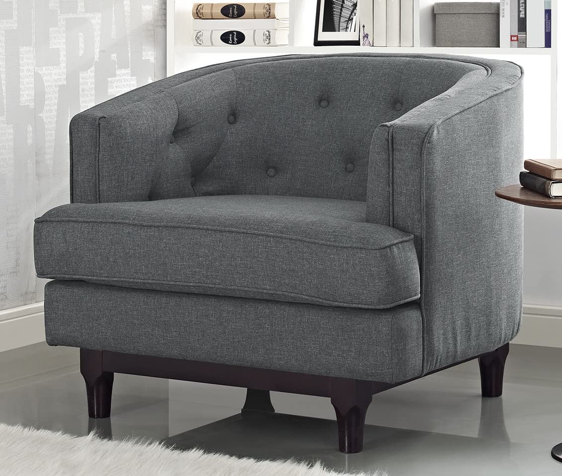 LSFH Unique Design True Innovations Coast Tufted Accent Chair Armchair with Solid Sagwan Wooden Legs Single Sofa Chair for Small Apartments, Living Room or Bedroom (1 Chair, Grey)