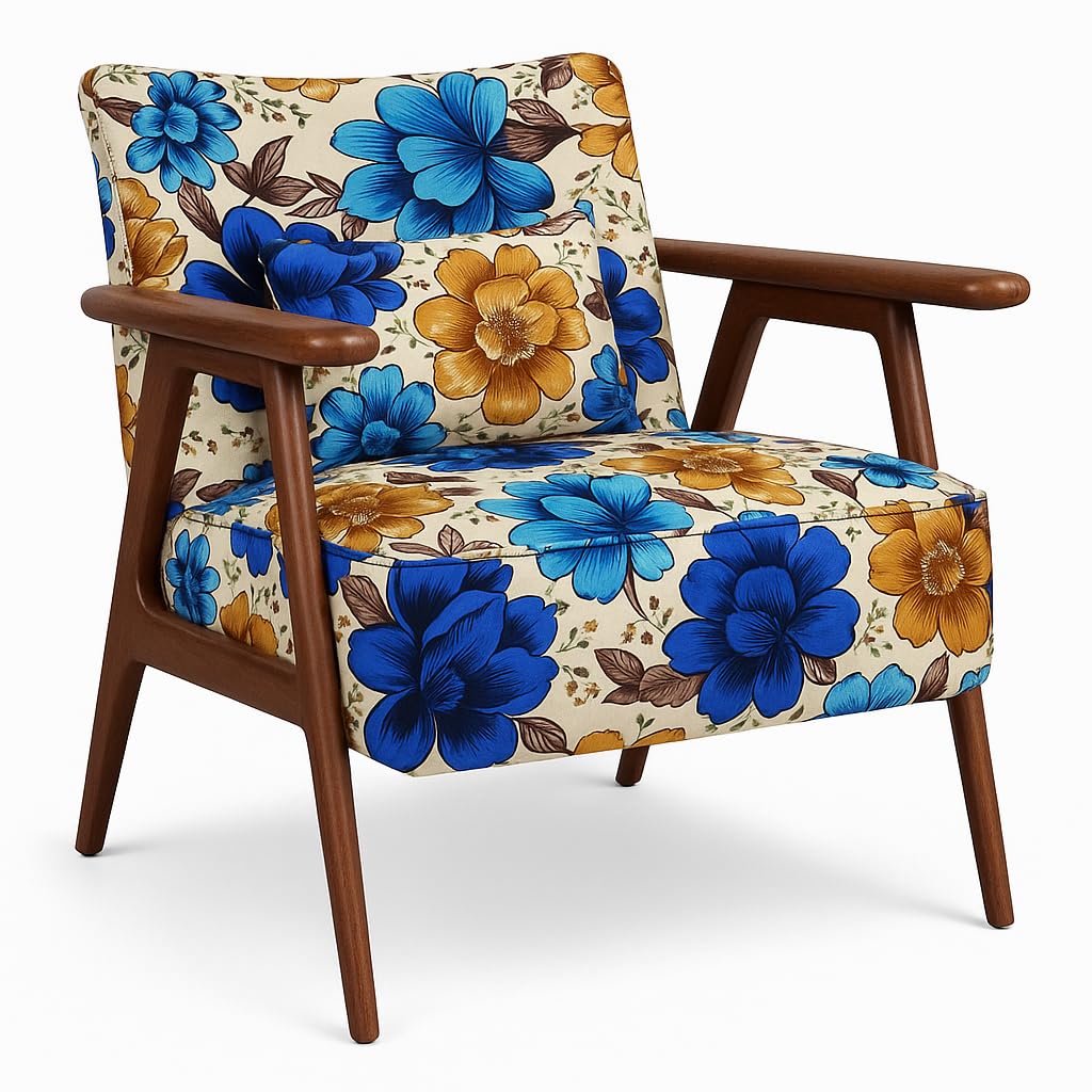 LSFH Unique Design Grcia Hendricks Accent Chair Armchair with Solid Sagwan Wooden Frame Single Sofa Chair for Small Apartments, Living Room or Bedroom (Set of 2 Chairs, Flower Printed)