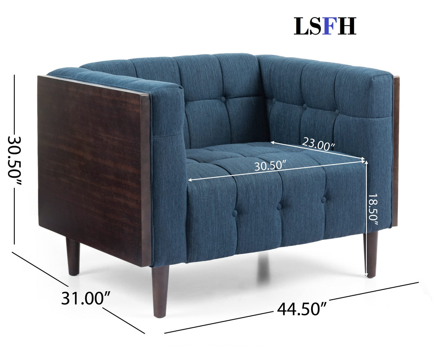 LSFH Unique Design True Innovations Larnan Tufted Accent Chair Armchair with Solid sagwan Wooden Frame Single Sofa Chair for Small Apartments, Living Room or Bedroom (1 Chair, Navy)