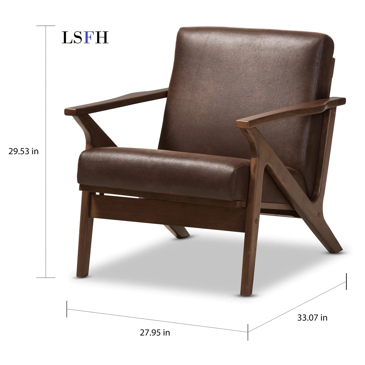 LSFH Unique Design True Innovations Bianca Leatherette Accent Chair Armchair with Solid Sagwan Wooden Frame Single Sofa Chair for Small Apartments, Living Room or Bedroom (Set of 2 Chairs, Dark Brown)